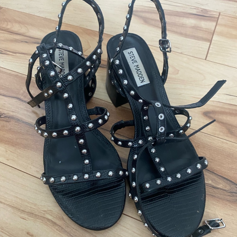 Black Studded heeled sandals